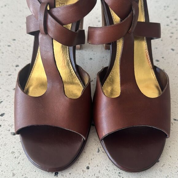 Lauren Ralph Lauren Octavia Brown Strappy Block Heel Sandals Open Toe Size 10 - Picture 12 of 12